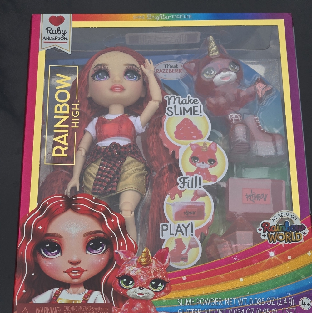 Rainbow High Ruby Anderson with Slime Kit & Pet Unicorn Razzberry New